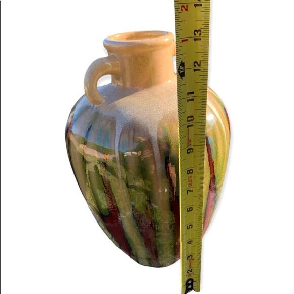 Vintage Gold Glitter Green Extra Large Drip Glaze Pottery Bud Vase - Picture 4 of 4